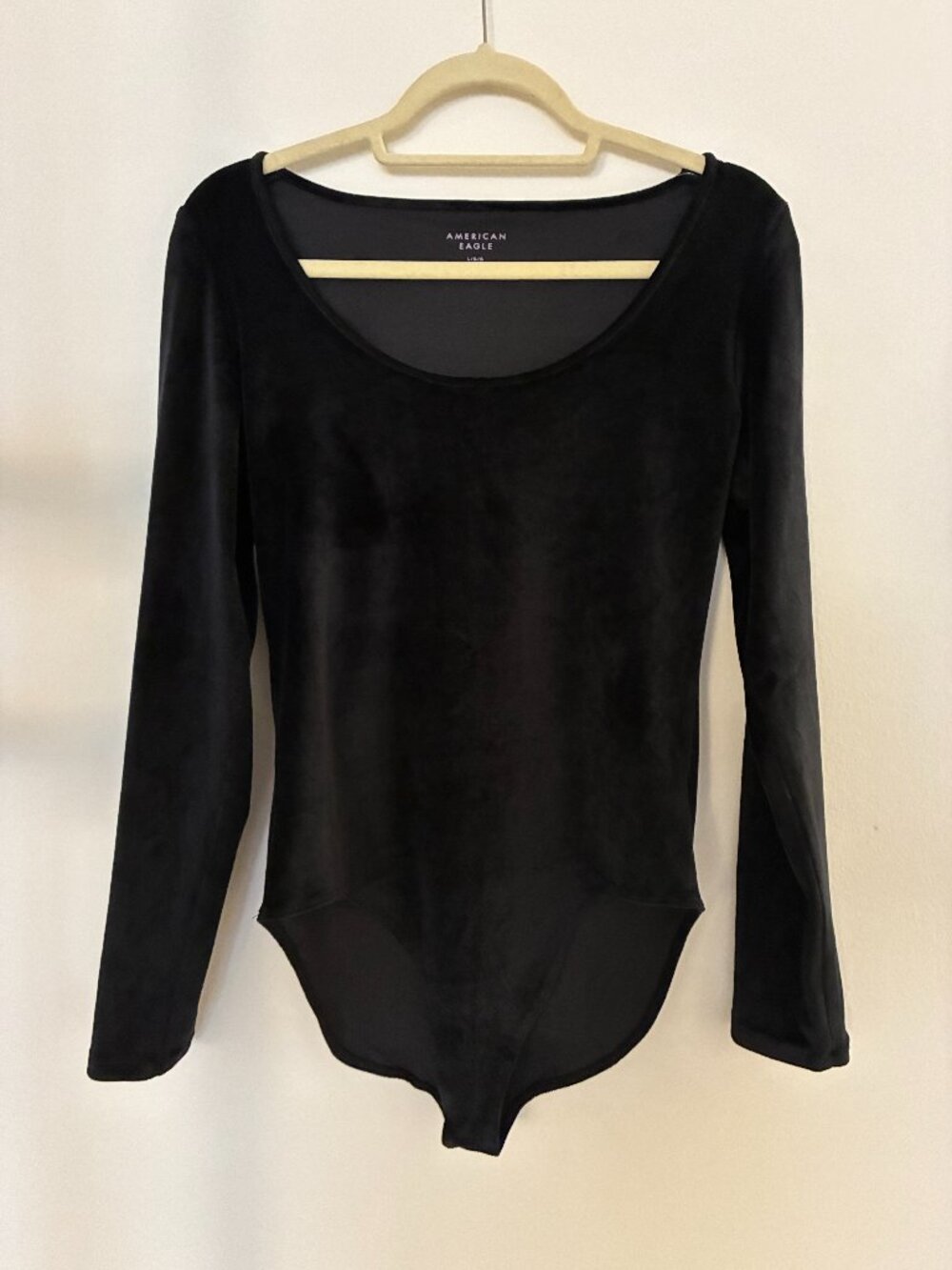 American Eagle Black Velvet Long Sleeve Scoop Neck Bodysuit Size L